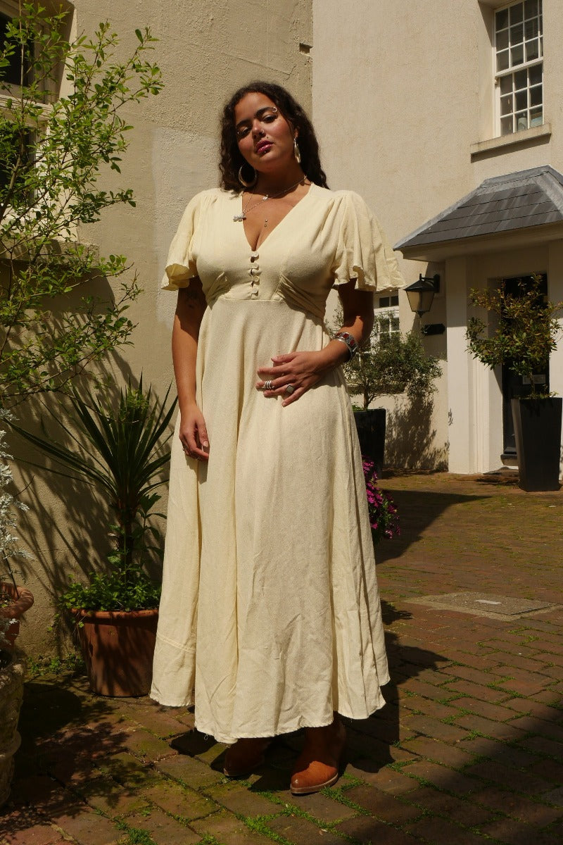 Margot 70s Boho Maxi Dress in Ivory White All About Audrey All About Audrey Vintage Boutique