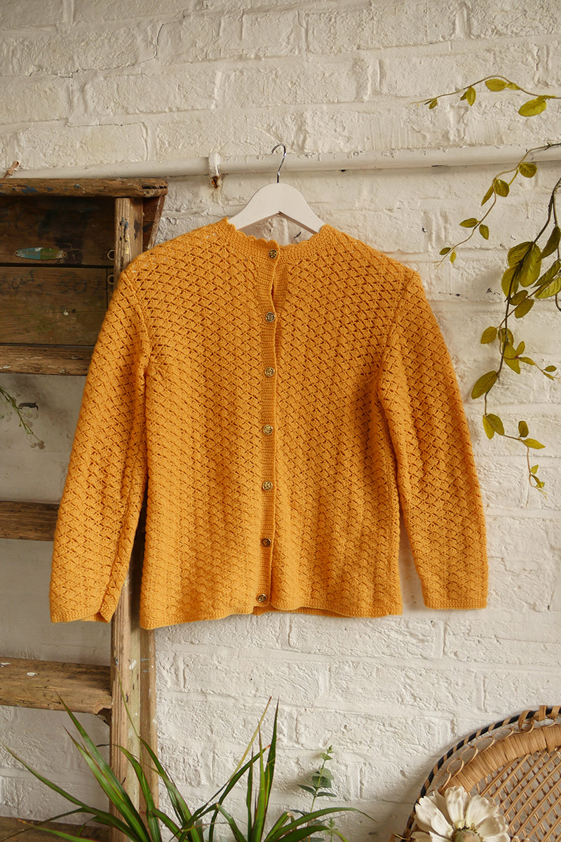 Vintage Knit Cardigan Honeycomb Hand Knit Size S