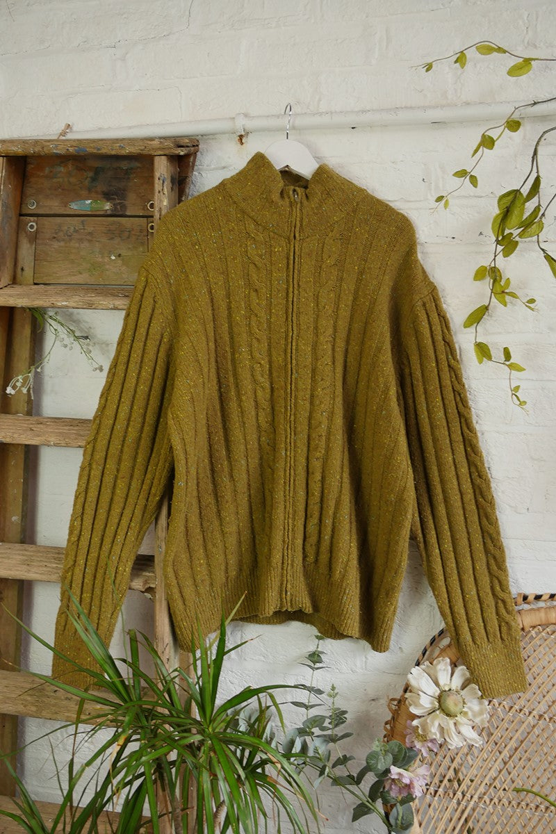 Vintage Knitwear Mottled Olive Zip Up Size 3XL