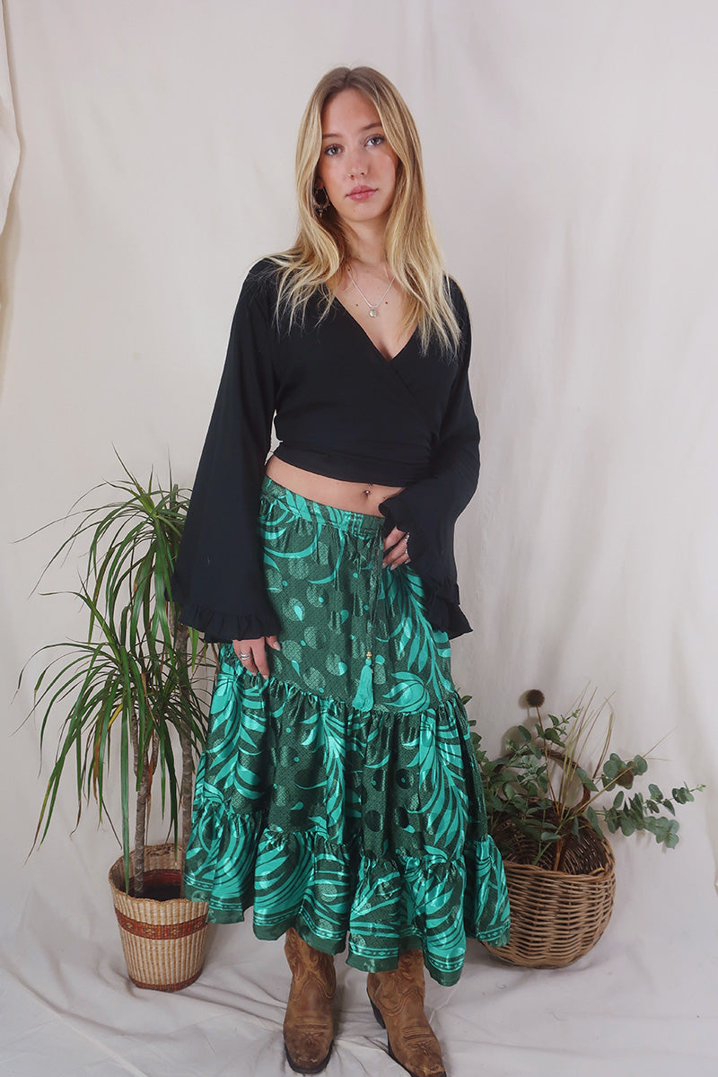 Rosie Midi Skirt Jade and Moss Green Floral All About Audrey All About Audrey Vintage Boutique