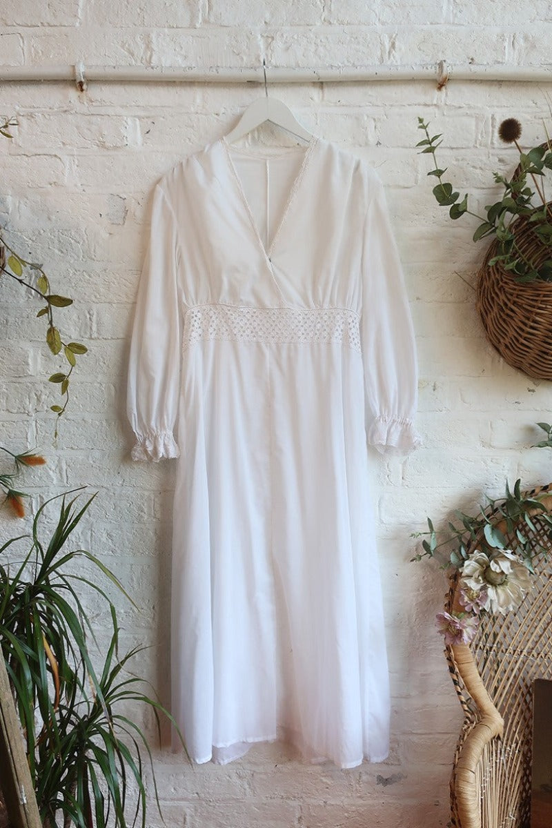 Vintage Maxi Dress Journal White Sundress Size S All About Audrey Vintage Boutique