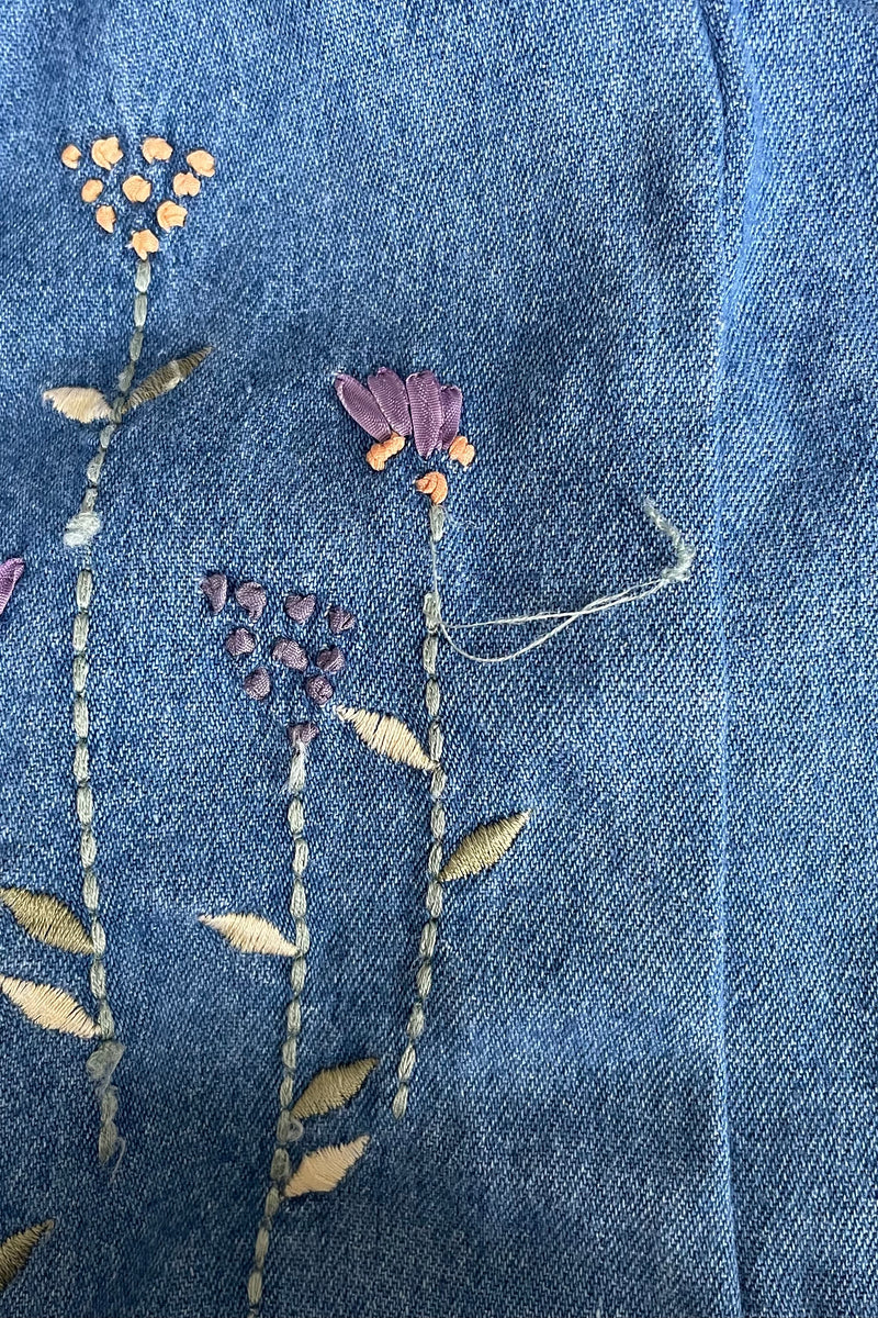 Willa Reclaimed Denim Waistcoat - Hand Embroidered Blooms - Size M/L by All About Audrey