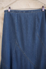 Vintage Denim Skirt - Mid Blue 90's Style Flare Midi - Size W36