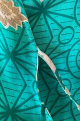 SALE Cassandra Maxi Kaftan - Geometric Jade Paisley - Vintage Sari - Size S/M