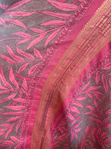 Athena Maxi Dress - Vintage Sari - Tropical Pink Palms - Free Size S/M