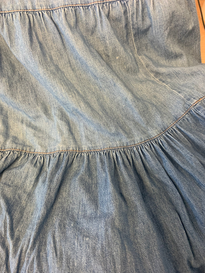 Vintage Denim Skirt - Stone Wash Tiered Midi - Size W34-40