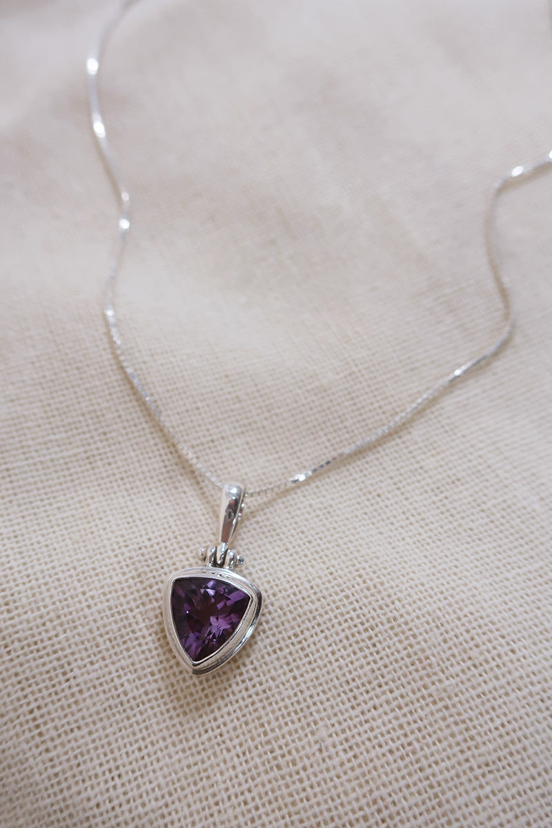 Amethyst Trinity Gemstone 925 Silver Necklace