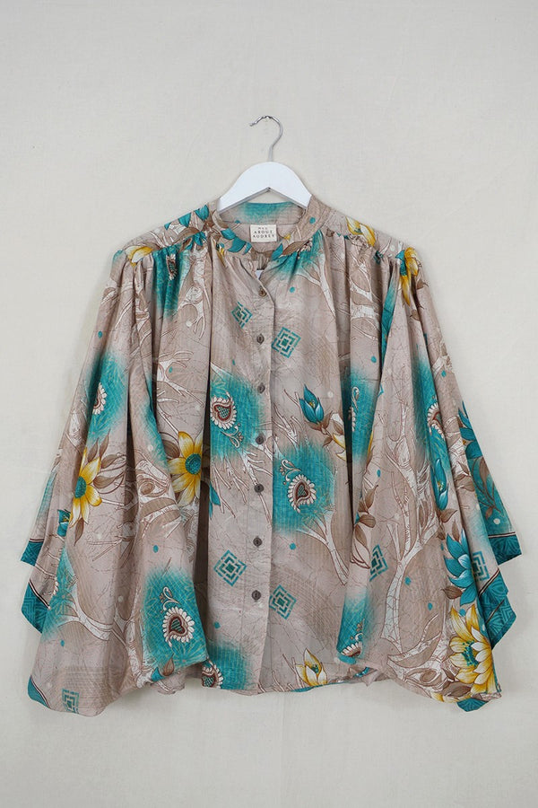 Ophelia Blouse - Mocha Mousse & Floral - Vintage Sari - Free Size by all about audrey