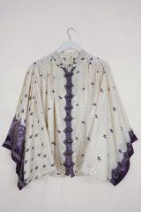 Ophelia Blouse - Angel White & Mauve Paisley Jacquard - Vintage Sari - Free Size by all about audrey