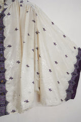 Ophelia Blouse - Angel White & Mauve Paisley Jacquard - Vintage Sari - Free Size by all about audrey