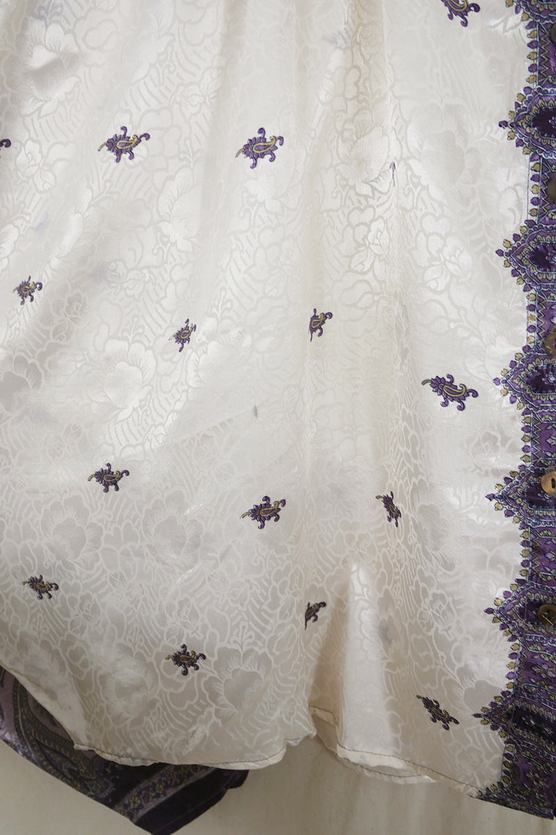 Ophelia Blouse - Angel White & Mauve Paisley Jacquard - Vintage Sari - Free Size by all about audrey