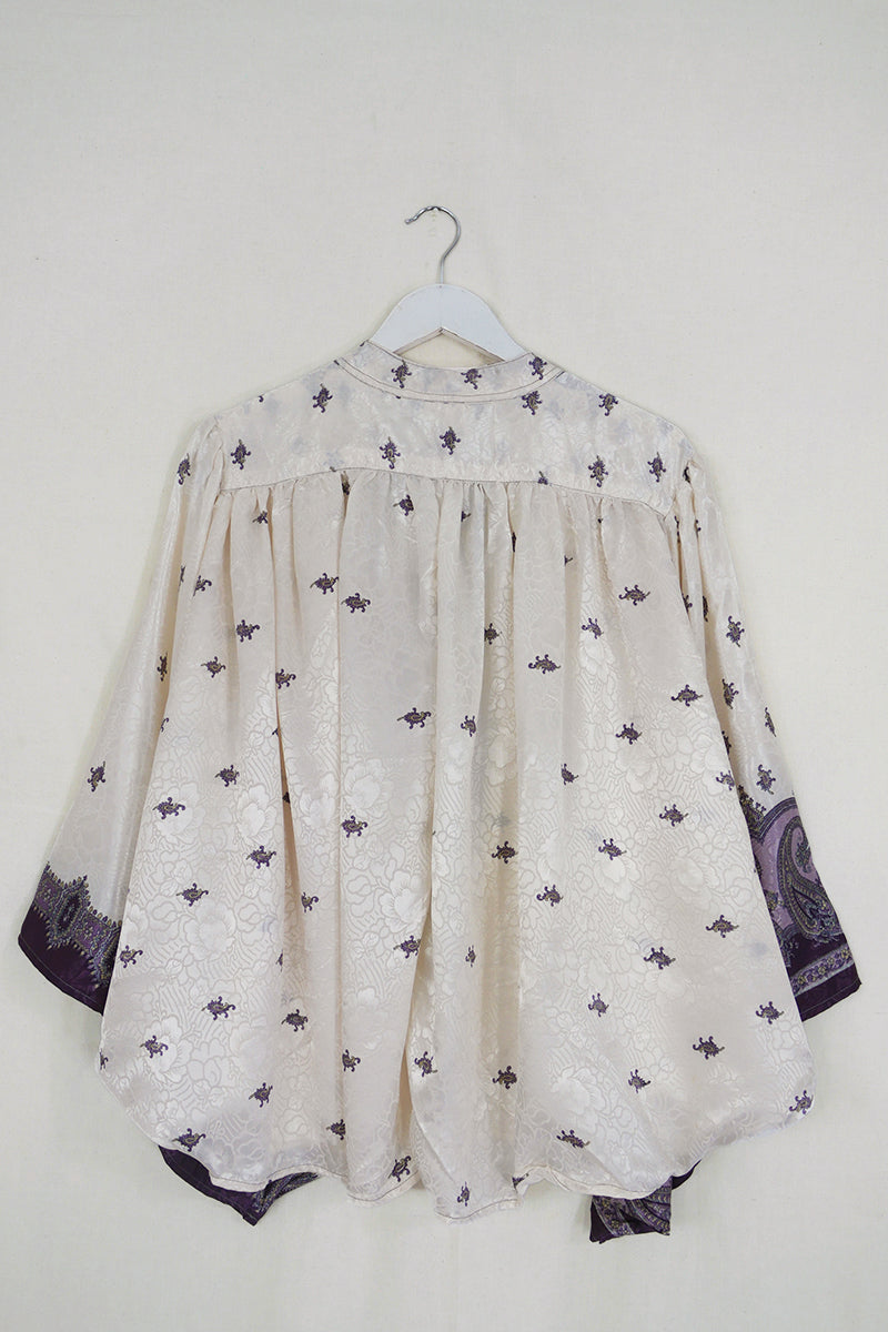 Ophelia Blouse - Angel White & Mauve Paisley Jacquard - Vintage Sari - Free Size by all about audrey