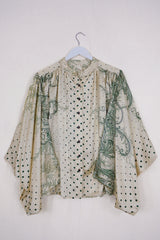 Ophelia Blouse - Jade & Gold Feather Paisley - Vintage Sari - Free Size by all about audrey