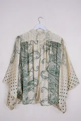 Ophelia Blouse - Jade & Gold Feather Paisley - Vintage Sari - Free Size by all about audrey