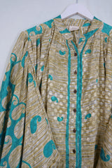 SALE Ophelia Blouse - Turquoise Shimmering Tides - Vintage Sari - Free Size by all about audrey