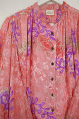 Ophelia Blouse - Sugar Pink Rose Garden - Vintage Sari - Free Size by all about audrey