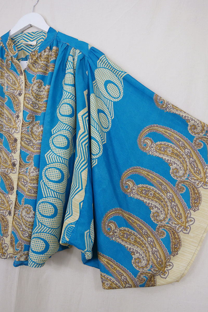 Ophelia Blouse - Crystal Cerulean Paisley - Vintage Sari - Free Size by all about audrey