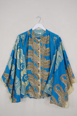 Ophelia Blouse - Crystal Cerulean Paisley - Vintage Sari - Free Size by all about audrey