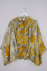 Ophelia Blouse - Gold Flowers in the Mist - Vintage Sari - Free Size by all about audrey