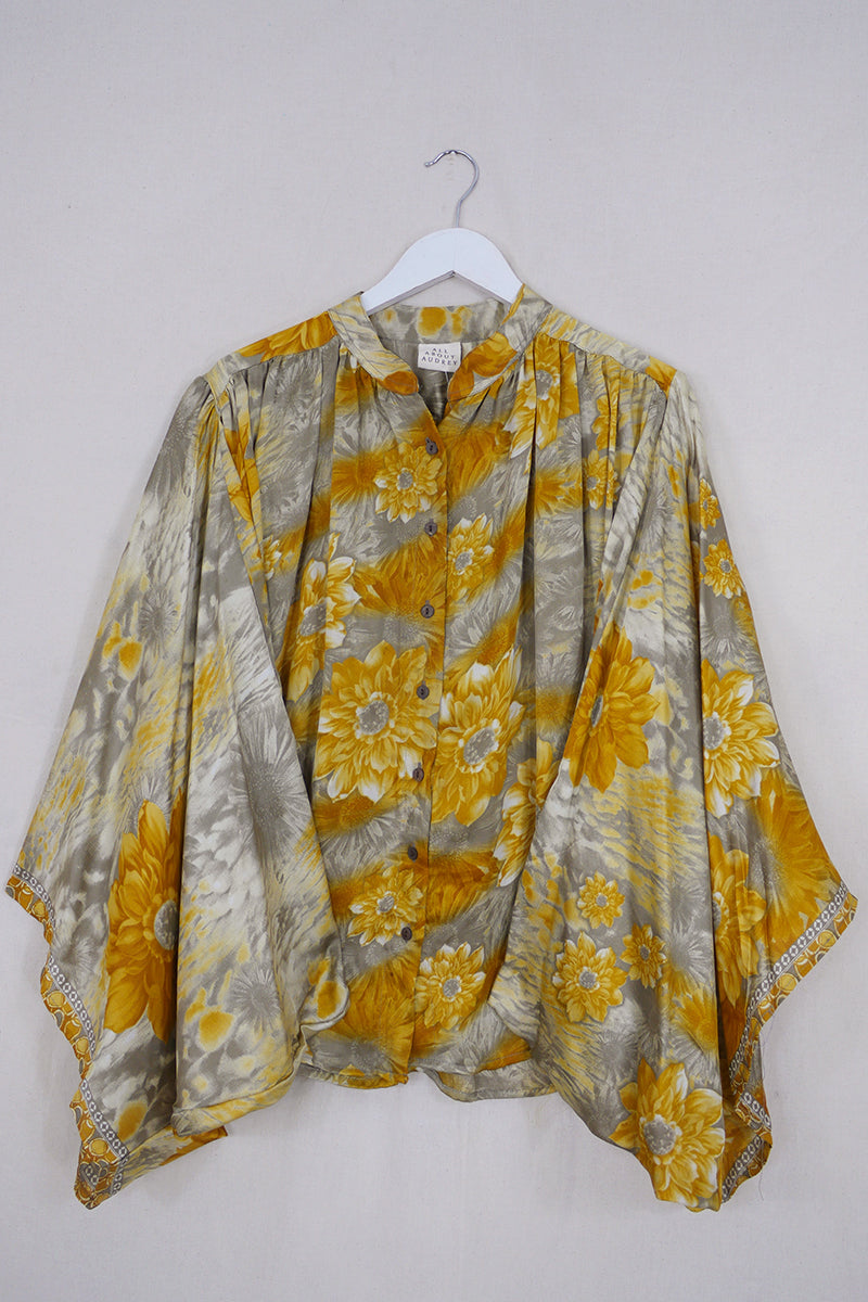 Ophelia Blouse - Gold Flowers in the Mist - Vintage Sari - Free Size by all about audrey