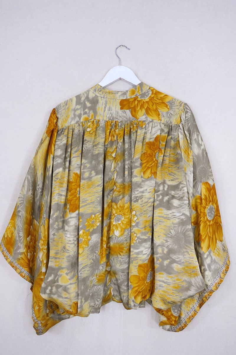 Ophelia Blouse - Gold Flowers in the Mist - Vintage Sari - Free Size by all about audrey