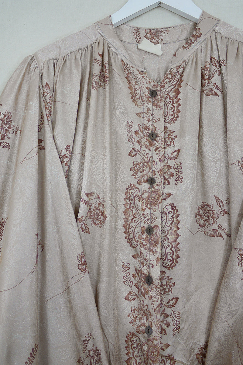 Ophelia Blouse - Champagne & Copper Jacquard - Vintage Sari - Free Size by all about audrey