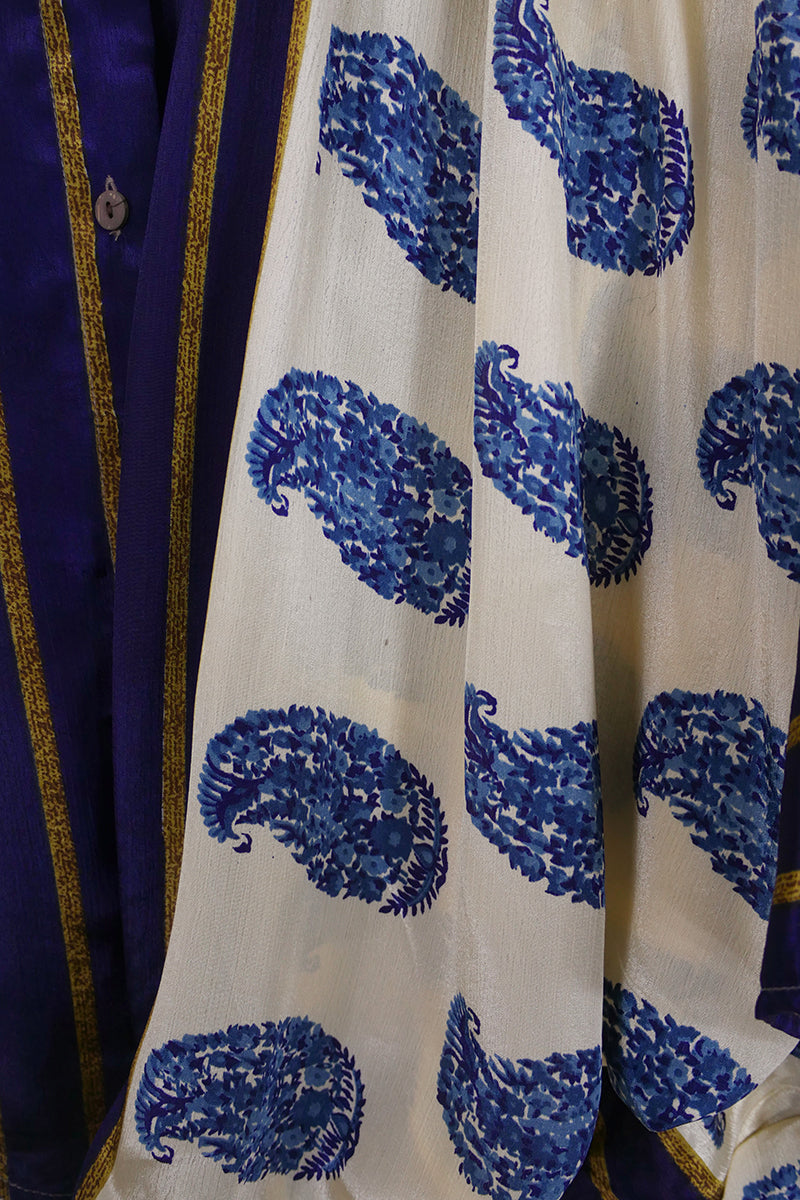 Ophelia Blouse - Cobalt & Navy Hyacinth Paisley - Vintage Sari - Free Size