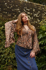 Venus Long Wrap Top in Fitzgerald Bronze Mandala Paisley