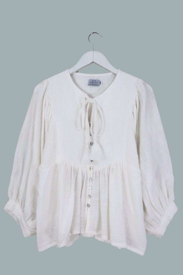 Iris Folk Top in Salt White by All About Audrey