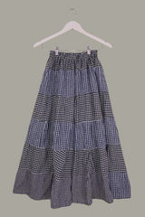 Adelaide Patchwork Maxi Skirt in Indigo & Charcoal Gingham by All About Audrey