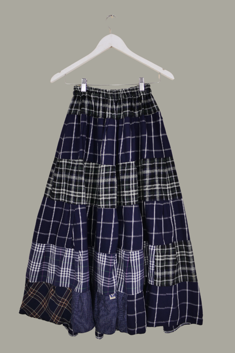 Adelaide Patchwork Maxi Skirt in Biro Blue & Phthalo Green Check by All About Audrey