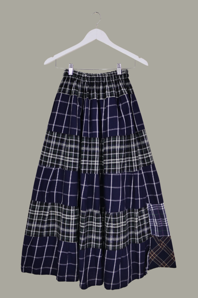 Adelaide Patchwork Maxi Skirt in Biro Blue & Phthalo Green Check by All About Audrey