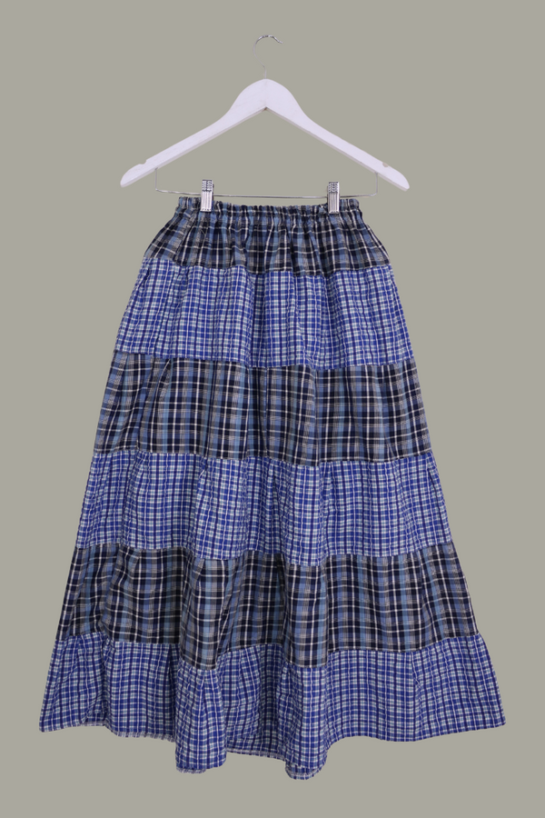 Adelaide Patchwork Maxi Skirt in Bonny Blue Contrasting Check