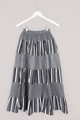 Adelaide Patchwork Maxi Skirt in Ash Stripe by All About Audrey