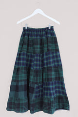 Adelaide Patchwork Maxi Skirt in Classic Pine & Navy Plaid by All About Audrey