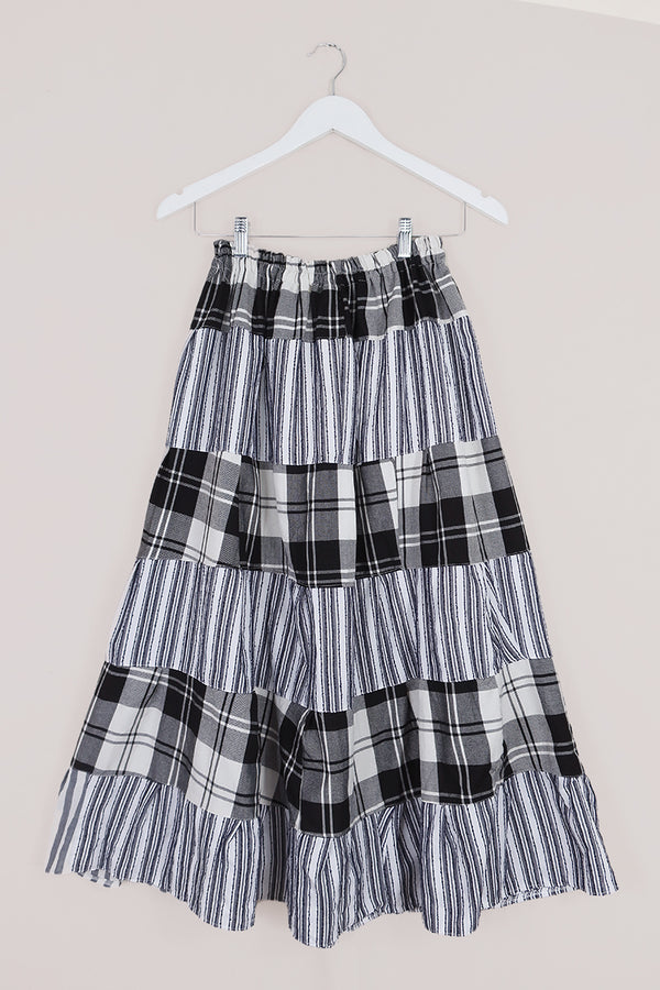 Adelaide Patchwork Maxi Skirt in Salt White Pinstripe by All About Audrey