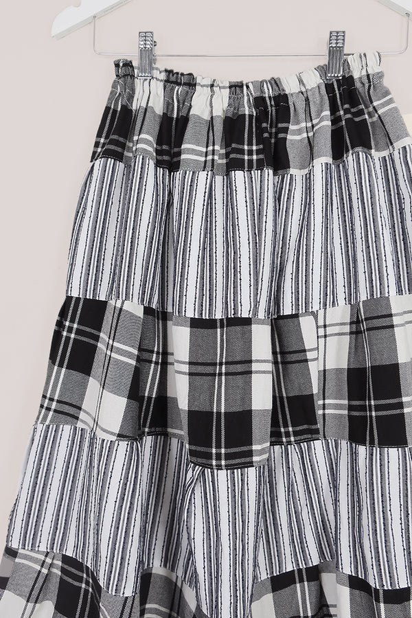 Adelaide Patchwork Maxi Skirt in Salt White Pinstripe by All About Audrey