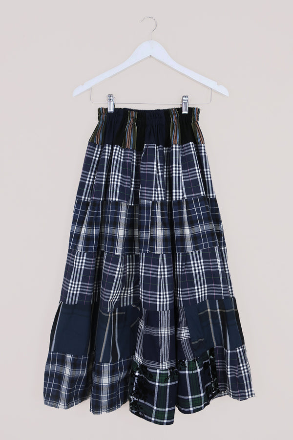 Adelaide Patchwork Maxi Skirt in Weathered Blue Tartan by All About Audrey