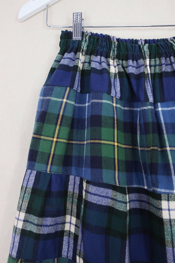 Adelaide Patchwork Maxi Skirt in Cornflower & Fern Tartan by All About Audrey