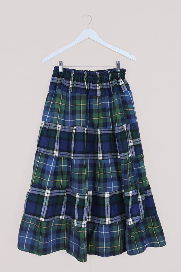 Adelaide Patchwork Maxi Skirt in Cornflower & Fern Tartan by All About Audrey