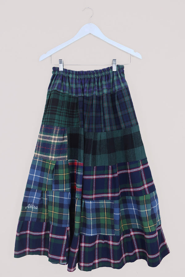 Adelaide Patchwork Maxi Skirt in Forest & Berry Plaid by All About Audrey