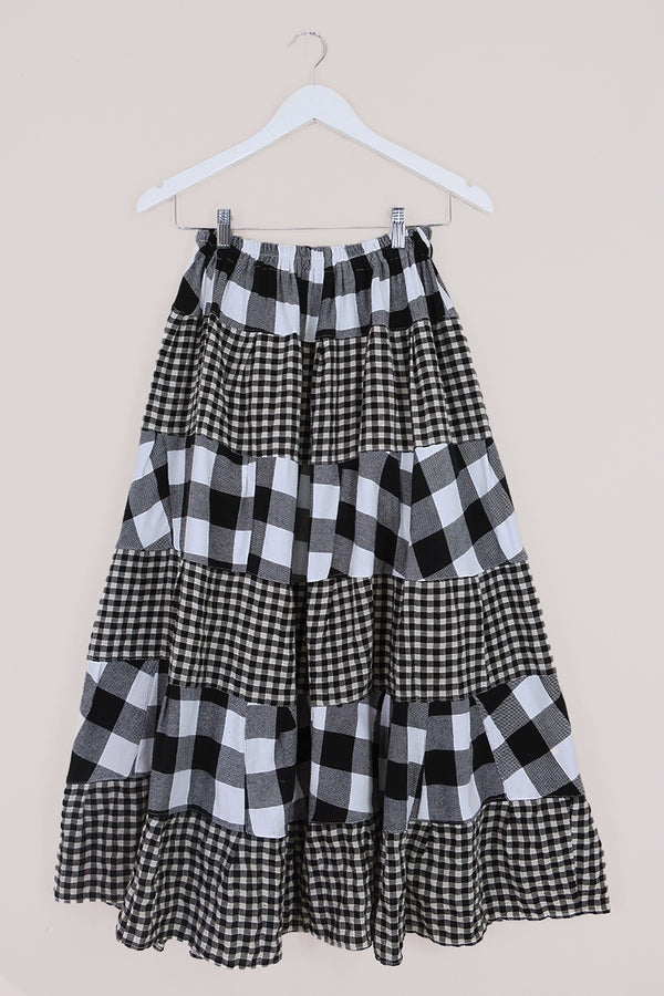 Adelaide Patchwork Maxi Skirt in Salt & Pepper Check by All About Audrey