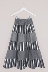 Adelaide Patchwork Maxi Skirt in Ash Stripe by All About Audrey