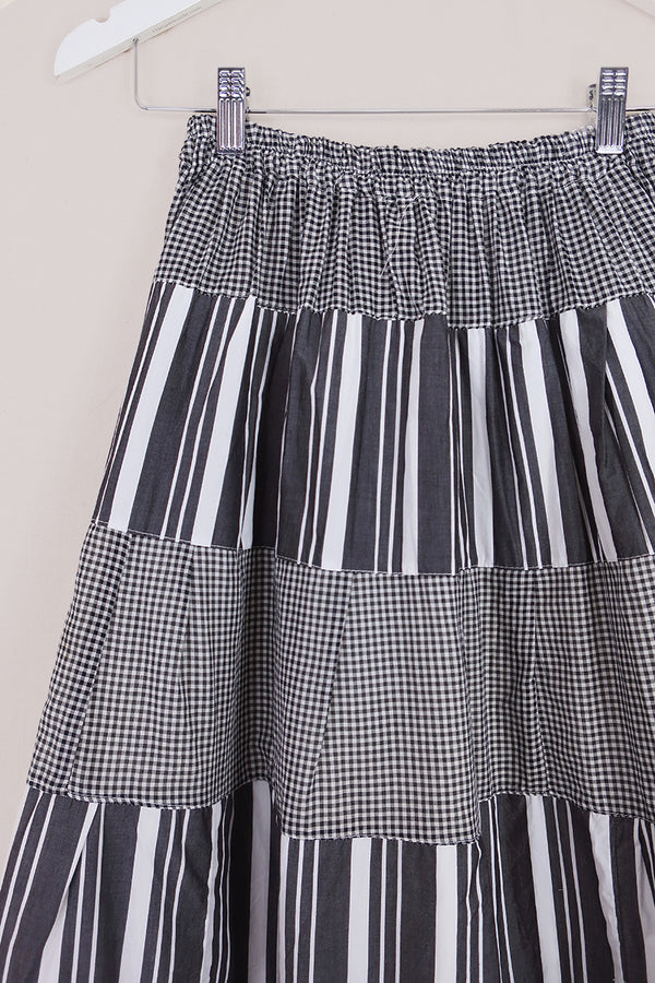 Adelaide Patchwork Maxi Skirt in Ash Stripe by All About Audrey