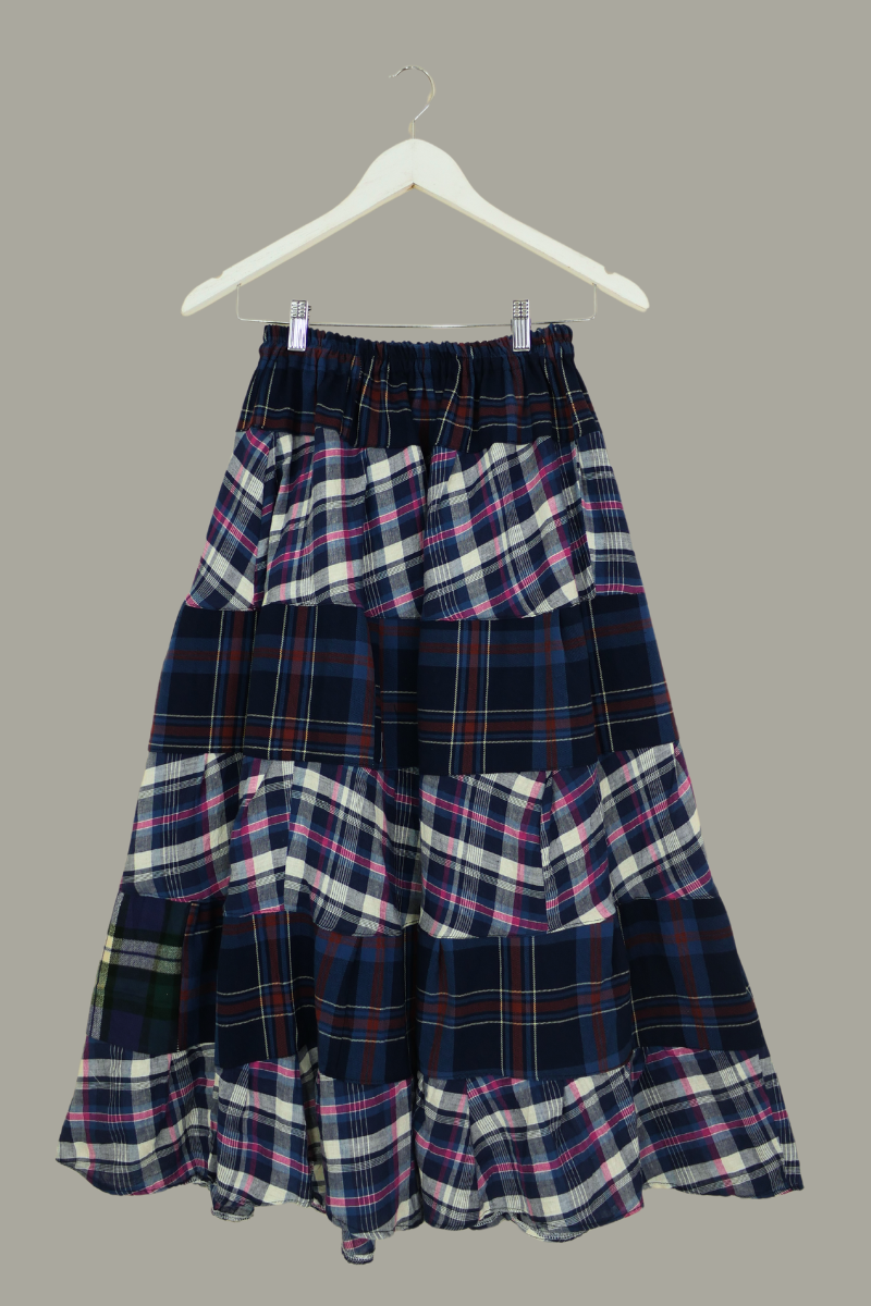 Adelaide Patchwork Maxi Skirt in Blue Raspberry Tartan by All About Audrey