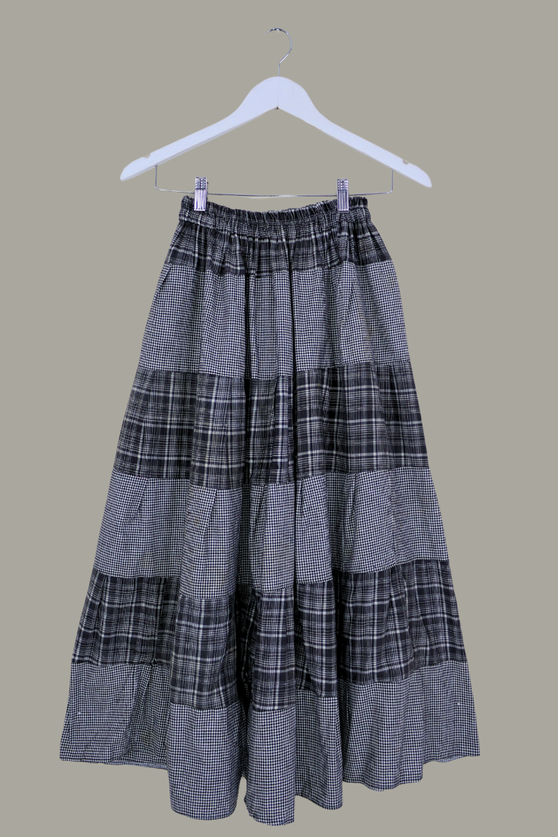 Adelaide Patchwork Maxi Skirt in Fine Woven Gingham & Grey Check by All About Audrey