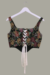 Antoinette Tapestry Corset in Mulberry Rose with Ivory Ribbon by All About Audrey