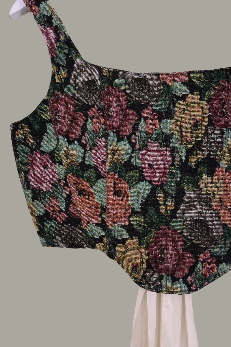 Antoinette Tapestry Corset in Mulberry Rose with Ivory Ribbon by All About Audrey