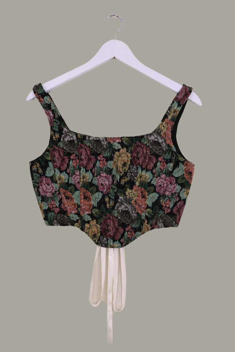 Antoinette Tapestry Corset in Mulberry Rose with Ivory Ribbon by All About Audrey