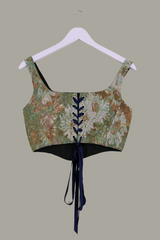 Antoinette Tapestry Corset in Water-Lily Floral with Sapphire Ribbon